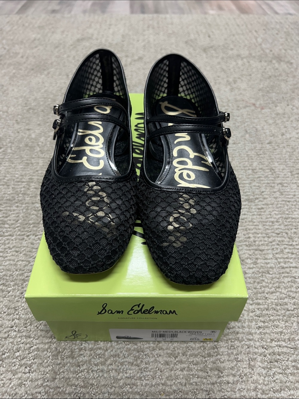 Sam Edelman Black Mesh Mary Jane Flats with Double Strap